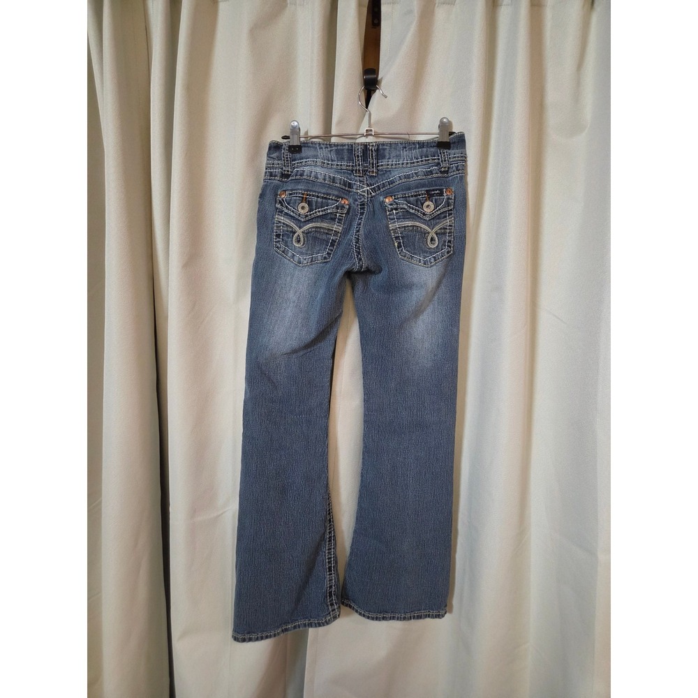 Angels Jeans Womens Size 5 Short Blue Bootcut Low Rise Y2K Contrast Stitch Denim - Picture 3 of 9